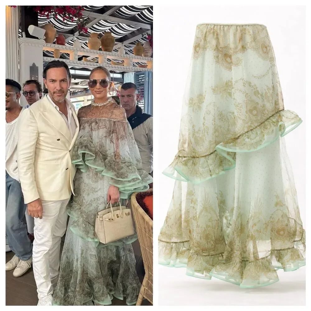 Zimmermann Crush Flutter Maxi Skirt Silk in Mint lace Print Zimmermann 4 (US12)